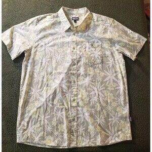 Patagonia Shirt Mens Olive Green Floral Short Sleeve Hawaiian Organic Go To XL